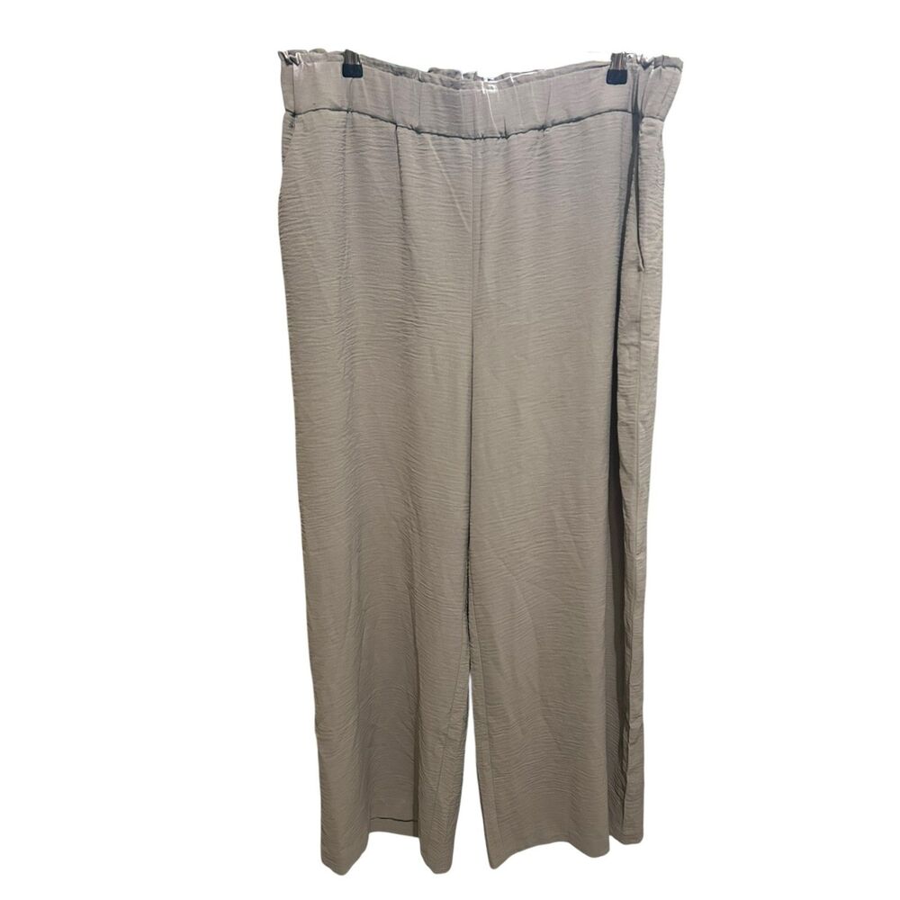 Hilary Radley Taupe Wide Leg Pants Size XL Paperbag Pull On Trousers